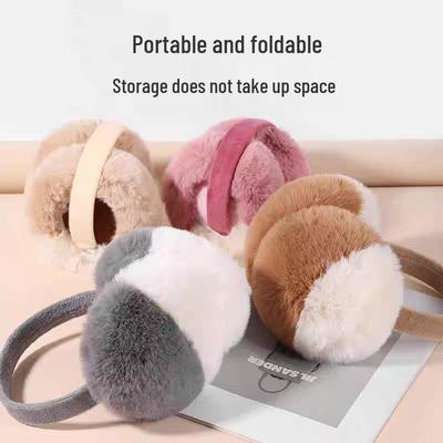Color Block Foldable Earmuffs - Warm Fleece Rabbit Fur for Outdoor Cycling