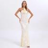 2024 Hot Style Women's Halter Neck Dress with Flower Decoration and Slim Fit Design