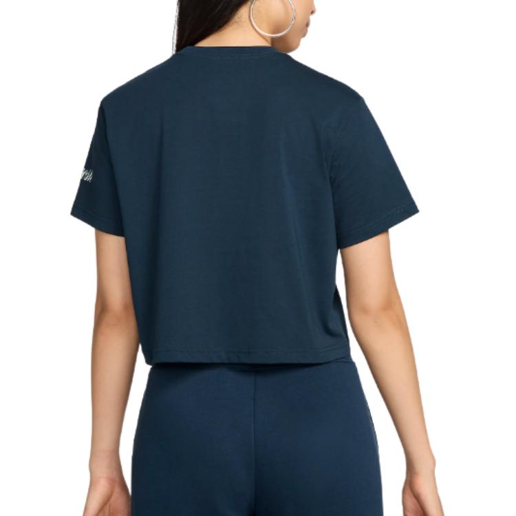 Nike Loose Soft Lightweight Cotton Crew Neck Short Sleeve T-Shirt Women Tops Navy-Blue FZ2856-478