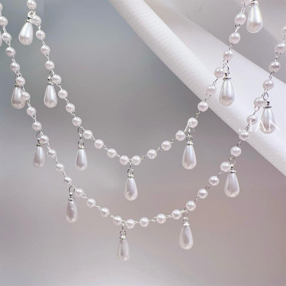 

DIY 1Meter Charms Bead Chain Plastic Waterdrop Dangle Beads Copper Chains Imitation Pearl Pendent Beaded Chain For Women серебряный
