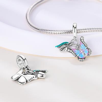 Charms Copperpink Dreamy Butterfly Transformation Pendants Fit Charms Plataoriginal Bracelet Women Jewellery Making Gifts