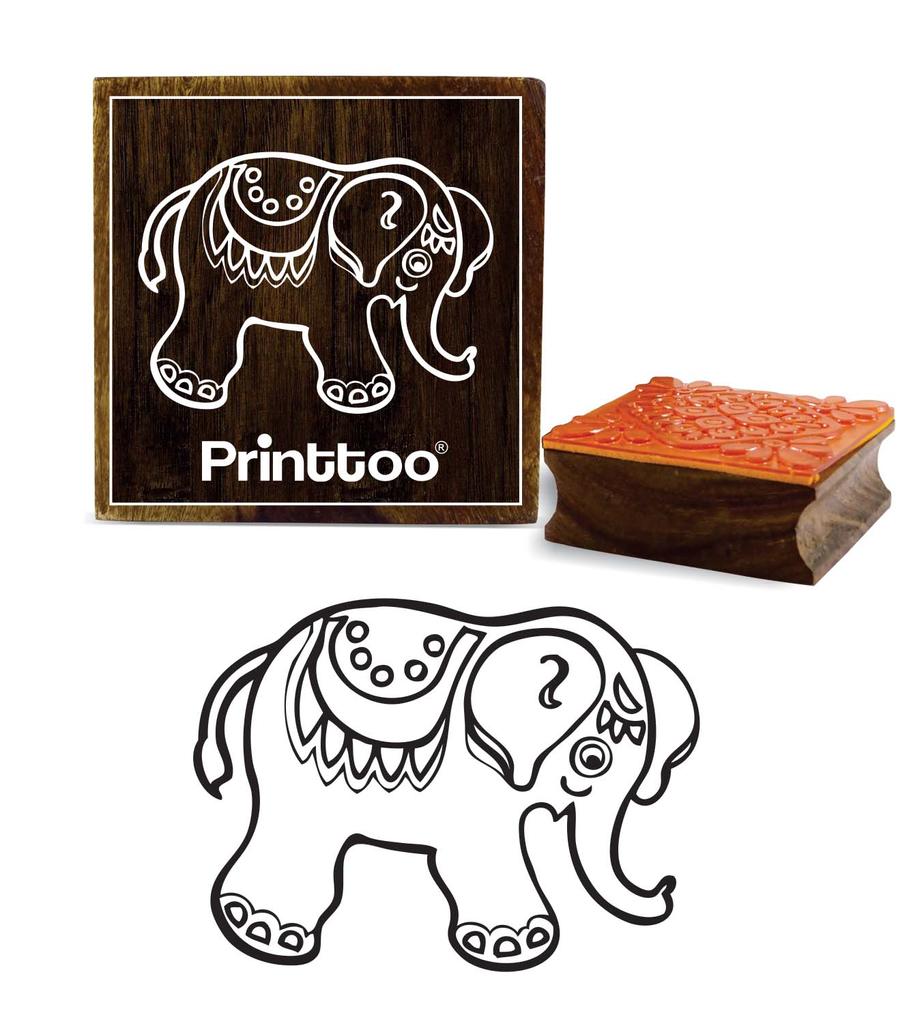 Printtoo Square Elephant Pattern Rubber Stamp Scrap-booking Brown Wooden Stamps-2 x 2