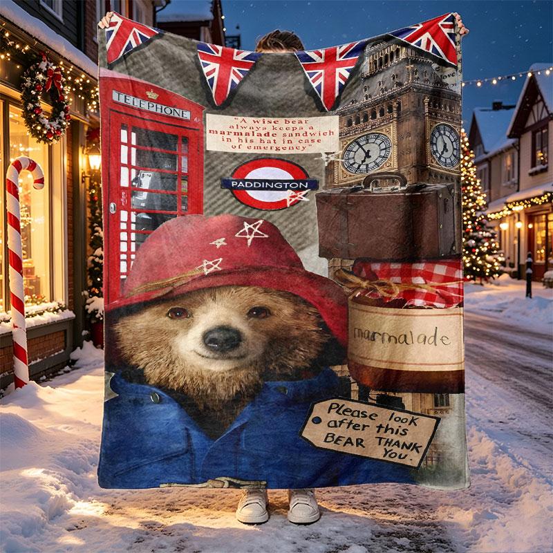 Paddington Bear Pattern Blanket for Home Decoration, Bed, Sofa, Car Travel, Camping, Suitable for All Seasons, Birthday Christmas Gift