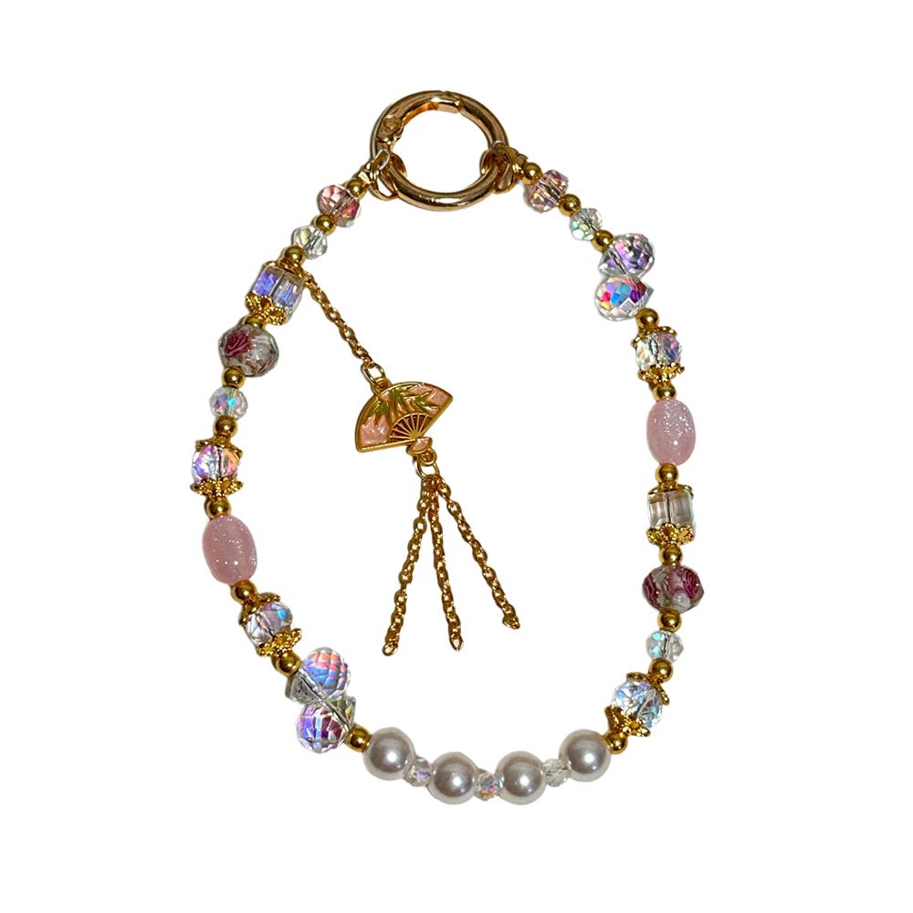 

Chinese Style Alloy Tassel Fan Phone Lanyard Handmade Bead Pearl Crystal Strap Phone Case Wrist Hanging Chain Keychain Pendant