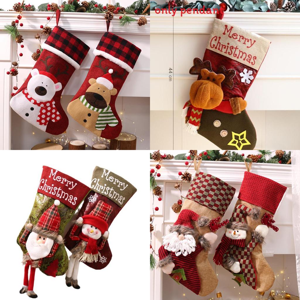 Cute Santa Claus Snowman Elk Socks Shaped Pendant For Holiday Decor