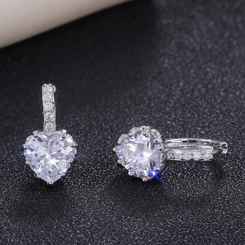 Silver Multi Color Heart CZ Hoop Earrings Halo Pave Crystal Leverback Heart Drop Earrings Women Multicolor Love Jewelry