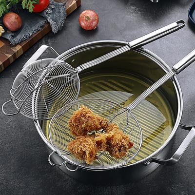 Stainless Steel Slotted Spoon Large Mesh Strainer Ladle for Frying Steaming Hot Pot Kitchen Cooking Tool with Double Hooks