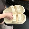 Thick soled height increasing slippers for women in summer, two tone slippers for outdoor wear, trendy beach anti slip, double button, straight drag