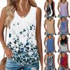 Women's Fashion Sleeveless V-Neck Pleated Floral Striped Loose Summer Top