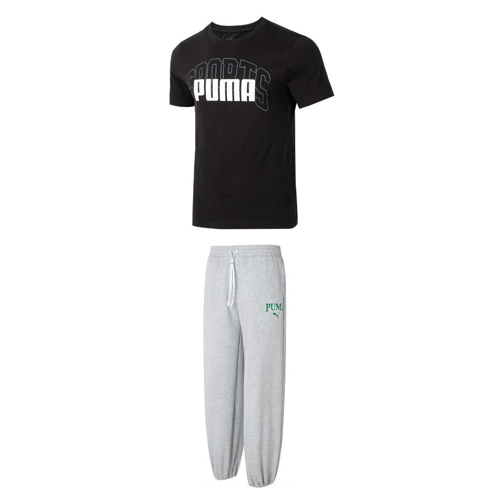 

Puma Дышащая футболка с коротким рукавом и вязаные длинные брюки с манжетами на кулиске, повседневный спортивный комплект, мужской комплект 630560-01+682928-04 M