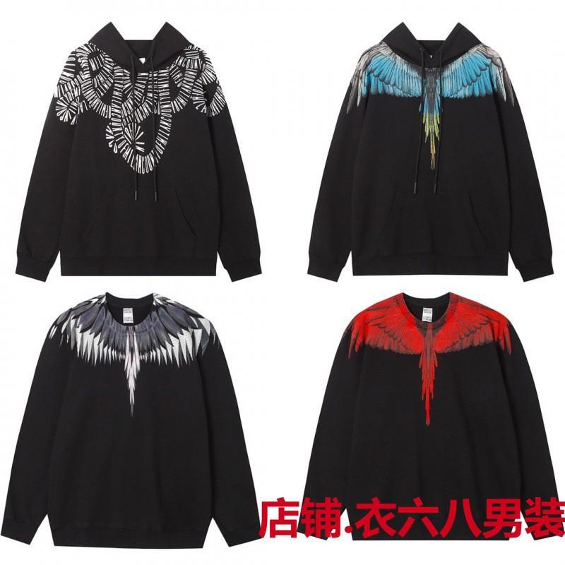Unisex Hooded Sweatshirt With Animal Wing Print Loose Fit Cotton Pullover Fall Daily Wear