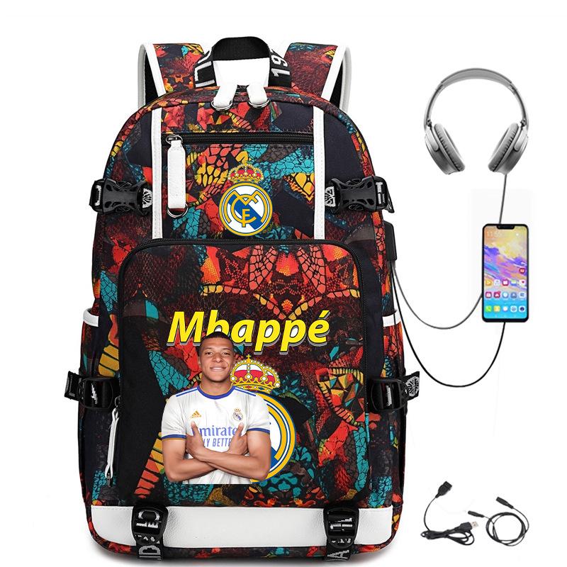 Multifunctional Camo Backpack for Students, USB Charging Casual Travel Daypack, Football Star Print Design