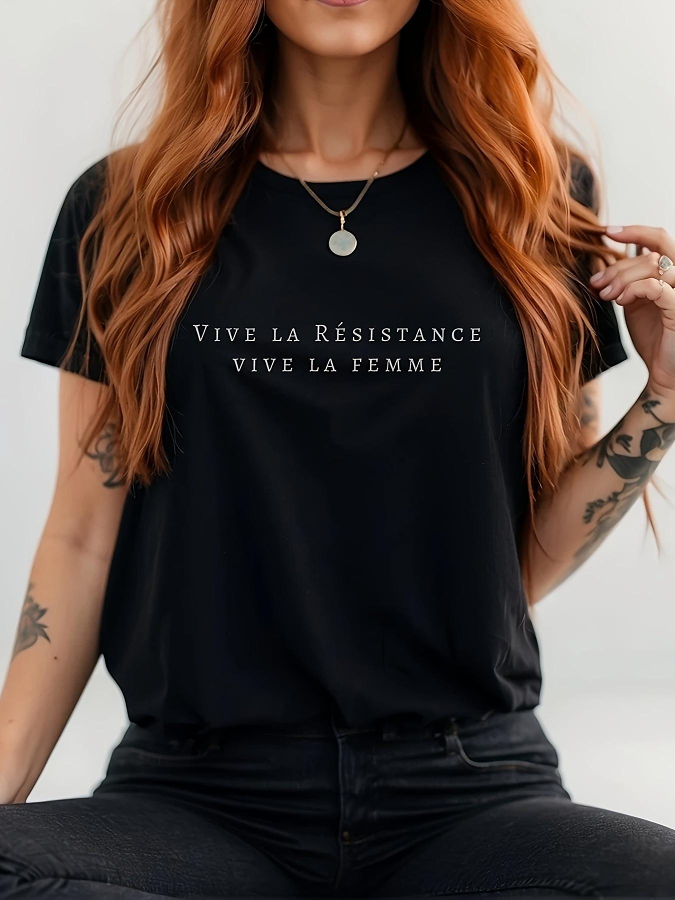 This Stylish Women s T-shirt Features a Letter Print and a Crew Neck Design XXXXL