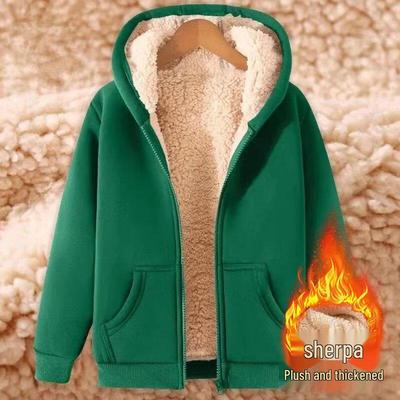 Cárdigan con capucha de lana de cordero para hombre de talla grande - Chaqueta de invierno cálida con forro de terciopelo