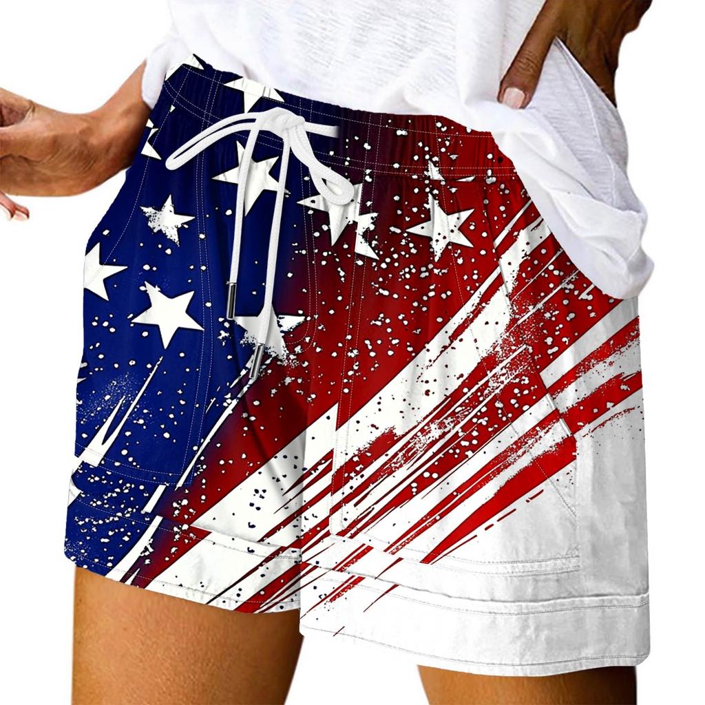 Damen Casual Sommer Elastische Strandshorts Print Casual Shorts
