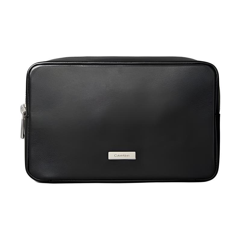 Calvin Klein Brand logo zipper closure leather travel storage bag unisex couple style black чёрный