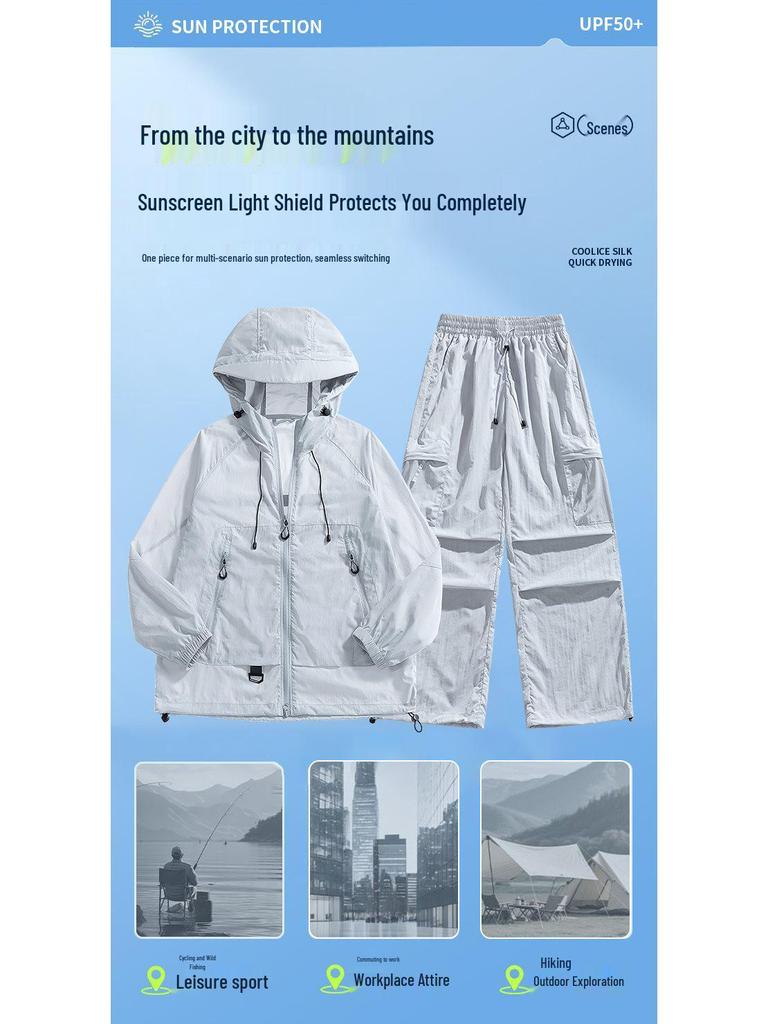 Atmungsaktives Sommer-Paar-Set: Ultra-dünner Eis-Seiden-Sonnenschutz-Hoodie & Hose