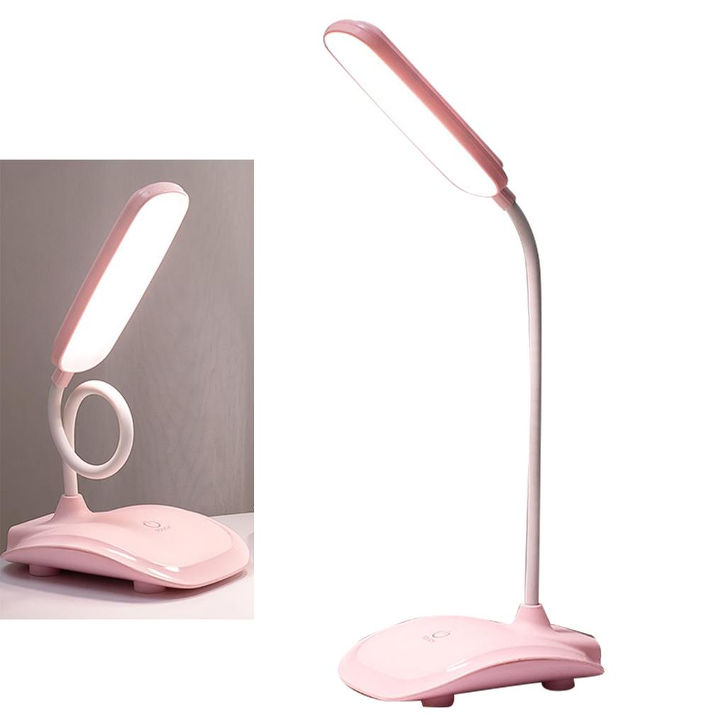 LED Desk Lamp Touch Control Three Level Color Temperature Stepless Dimming USB Charging Table Lamp Pink