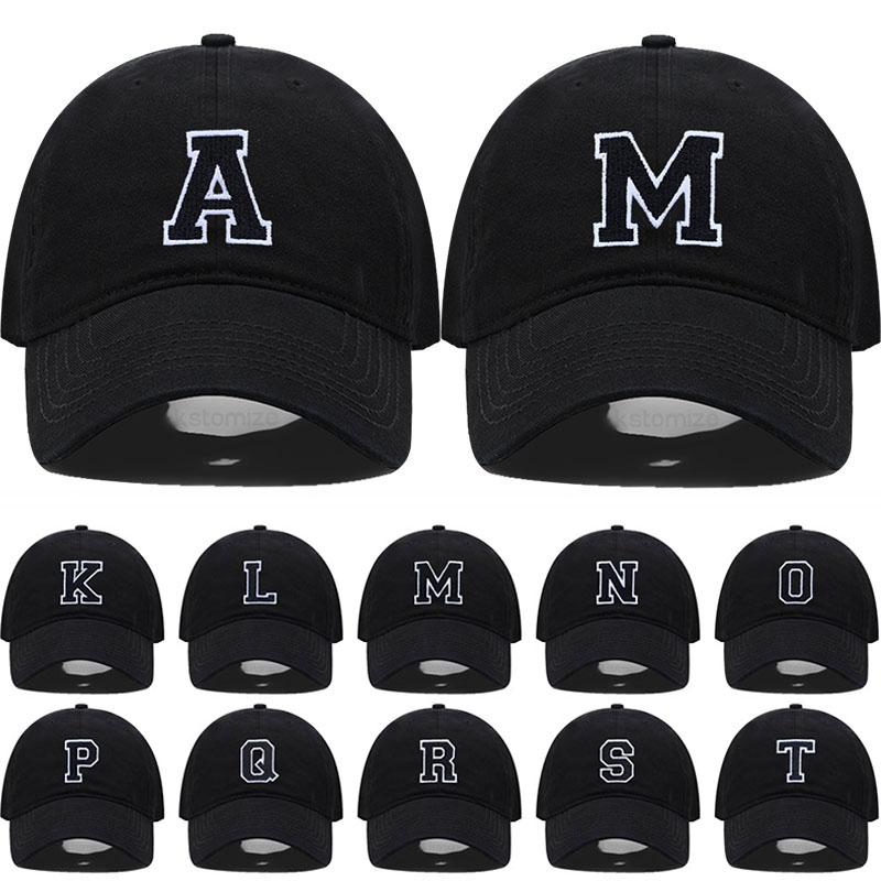 Initial Letter A-Z Black Baseball Cap For Men Womne High Quality Soft Cotton Embroider Fashion Team Sport Visors Snapback Caps