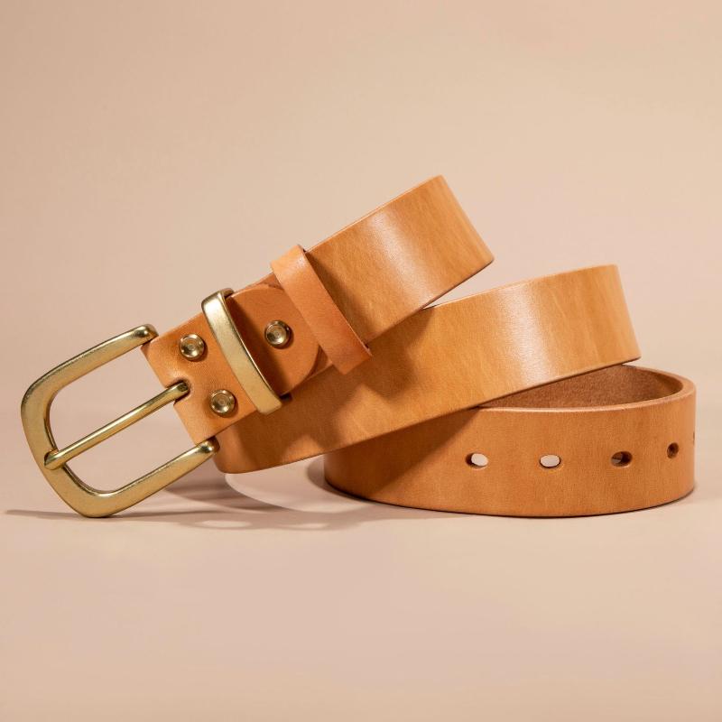 First Layer Cowhide Belt, Simple Copper Pin Buckle Men's Decorative Versatile Leather Belt