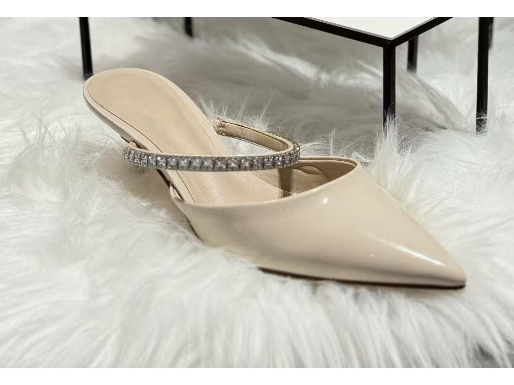 CHENGMAIZU25 Summer Rhinestone Pointed-Toe Stiletto Mules - Women's Closed-Toe Sandals