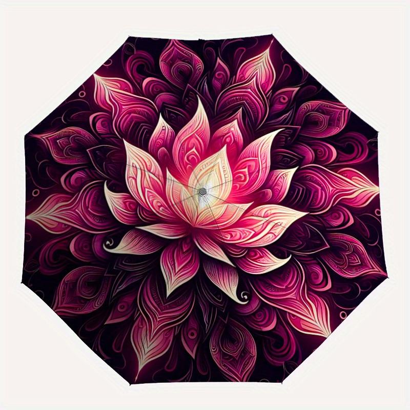 

1pc Lotus Mandala Umbrella - 8-Rib Automatic Open/Close, Fashionable Compact Umbrella for Outdoor Adventures yy250813138