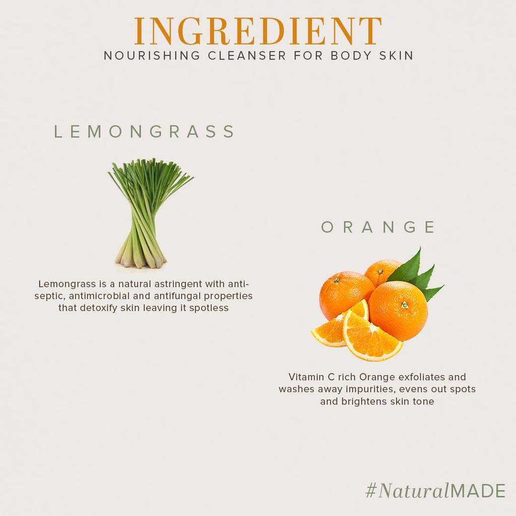 KHADI NATURAL Kräuter Orange & Zitronengras Körperwäsche 210ml Packung 1 für Alle Hauttypen, Sanftes Reinigungs-Duschgel