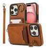 Vertical Cards Solt Ring Holder Leather Wallet Case For iPhone 15 16 Pro Max 14 Plus 13 12 11 XS XR SE2022 Stand Strap Bag Cover