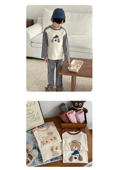 Children's Rabbit Cartoon Round Neck Pajama Set - Pure Cotton Autumn/Winter 2025 Top & Pants for Boys & Girls