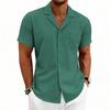 Loose Cuban Collar Short Sleeve Shirt Men's Summer Casual Solid Color Beach Shirts Men