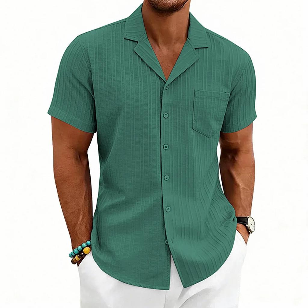 Loose Cuban Collar Short Sleeve Shirt Men's Summer Casual Solid Color Beach Shirts Men