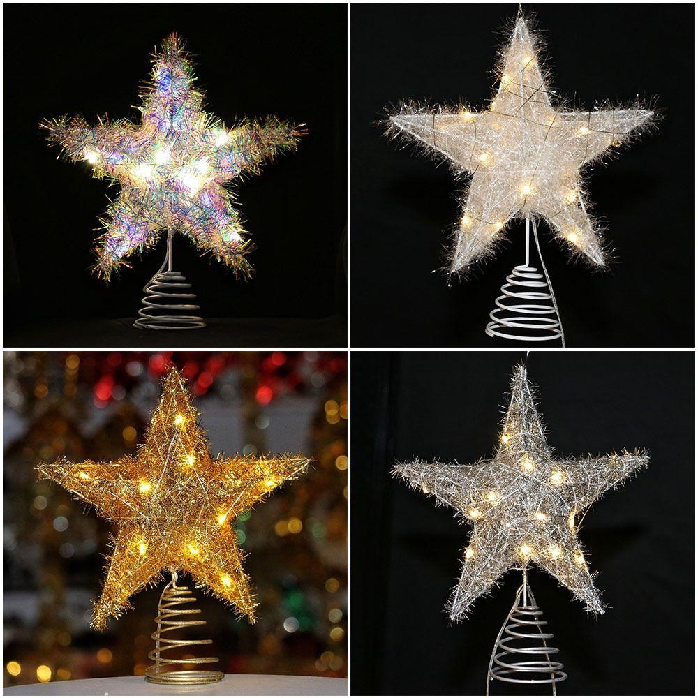 Hollow Xmas Tree Ornament 3D Glitter Star Glowing Tree Topper Creative Christmas Trees Topper