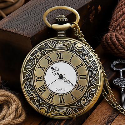 Personalized Hollow Retro Pocket Watch Flip Quartz Watch Creative Dial Retro Watch Unisex