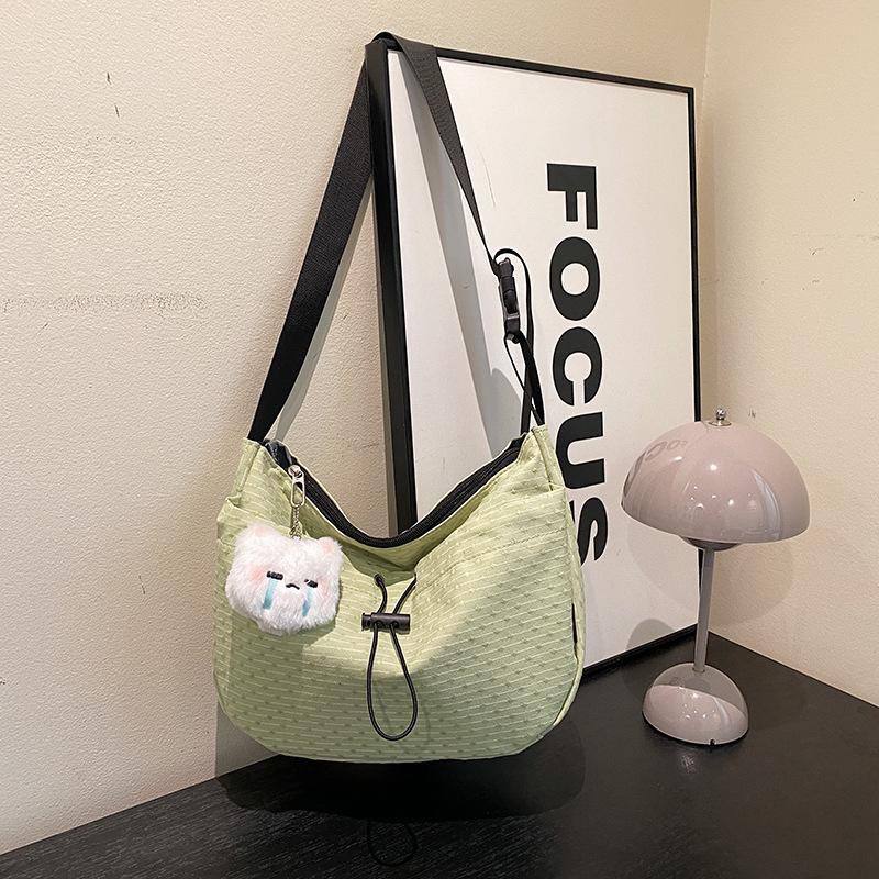 Premium plaid casual large-capacity drawstring tote bag women's 2025 new versatile texture trendy shoulder bag