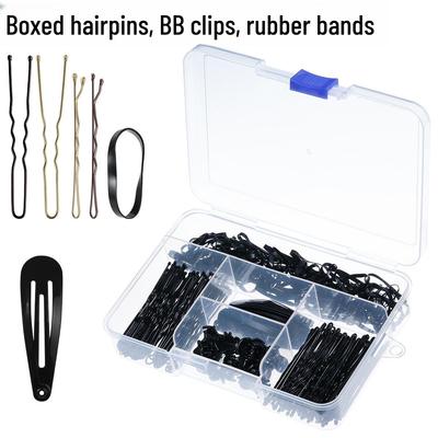 Ensemble d'accessoires pour cheveux: Pinces droites, Élastiques colorés, Pinces en U et Épingles à cheveux en boîte