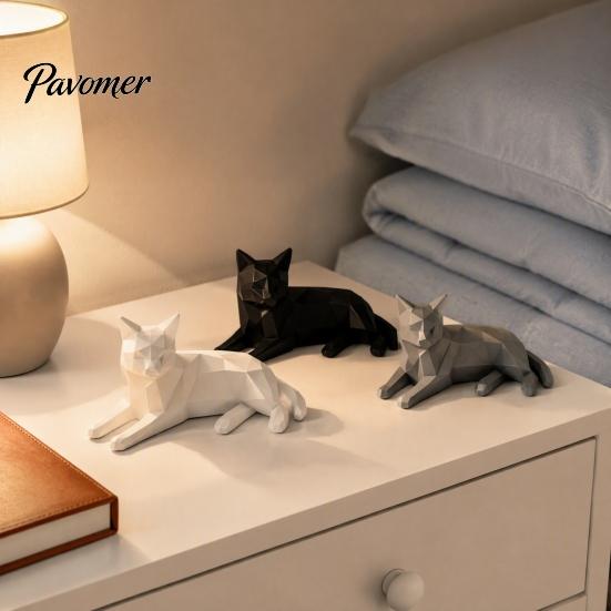 Minimalist Geometric Cat Figurines 3D Printed Figurine, Desktop Sculpture for Lovers, Creative Desk Accessories Women Nordic Style Small Animal Statue