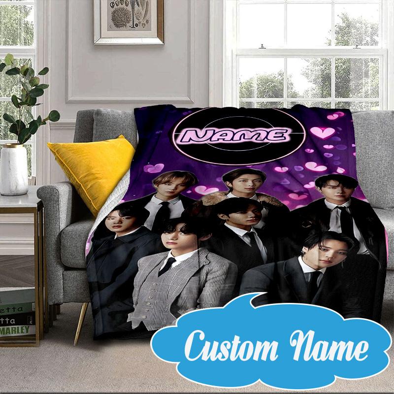 Custom Name K-pop Stars Formal Attire Blanket bed sofa Blanket Flannel Blanket for Camping, Hiking, Picnic Essentials,gift for Fan family