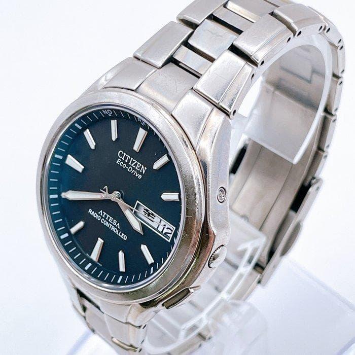 Used Working Item, Citizen Wristwatch, Black Dial, Eco-Drive, Radio-Controlled, Beautiful Condition