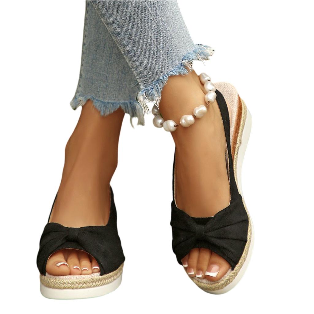 Women's Slingback Sandals Knotted Front Open Toe Wedge Espadrille Platform Casual Summer Shoes with Adjustable Buckle Strap