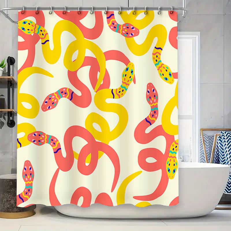 

Colorful Snake Pattern Shower Curtain Waterproof Bath Decor Pink Yellow Red Purple Design Modern Bathroom Accessories 180X240Cm 90x180cm