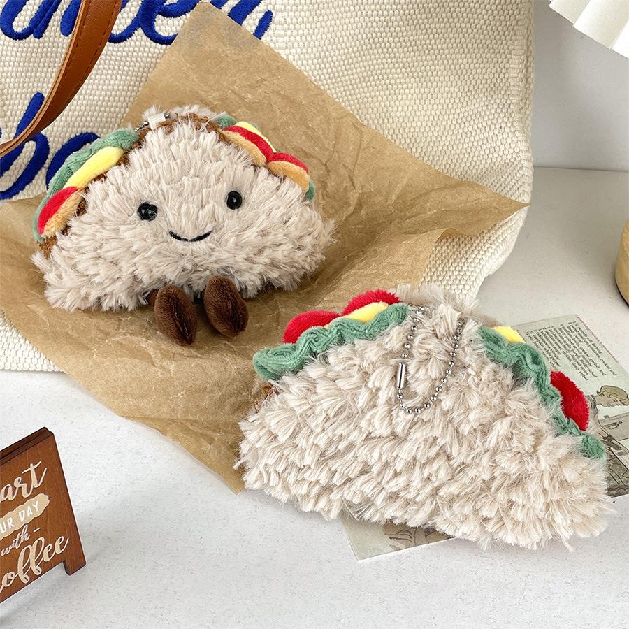 Creative Soft Stuffed Sandwich Taco Plush Doll Cartoon Pendant Key Chain Backpack Car Bag Key Ring Plush Hanging Decoration Girl