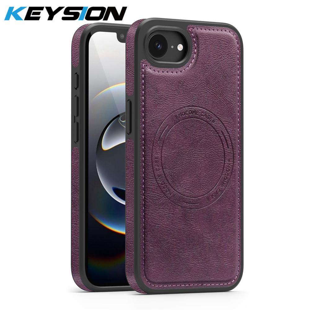 KEYSION Luxuriöse Retro PU-Lederhülle mit MagSafe für iPhone 17e 16e Magnetische stoßfeste Handy-Rückseite für iPhone 16e 17e 2026