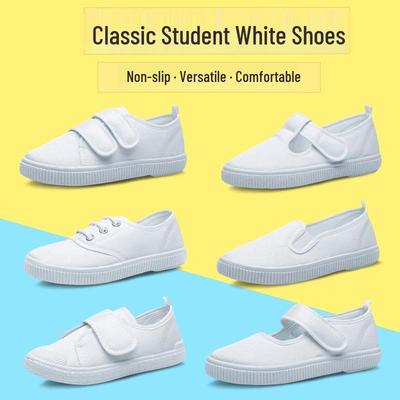 Witte Canvas Schoenen voor Jongens en Meisjes, Binnenschoenen voor de Kleuterschool, Witte Sneakers voor Studenten