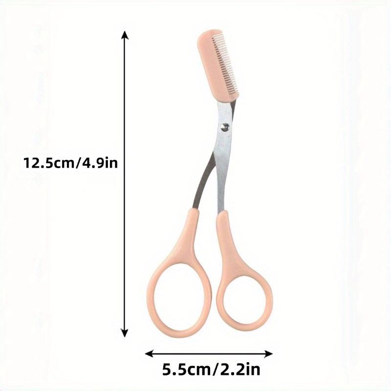 2pcs Random Color Eyebrow Trimming Scissors with Built-In Comb - Stainless Steel, Precision Grooming Tool for Perfect Brows