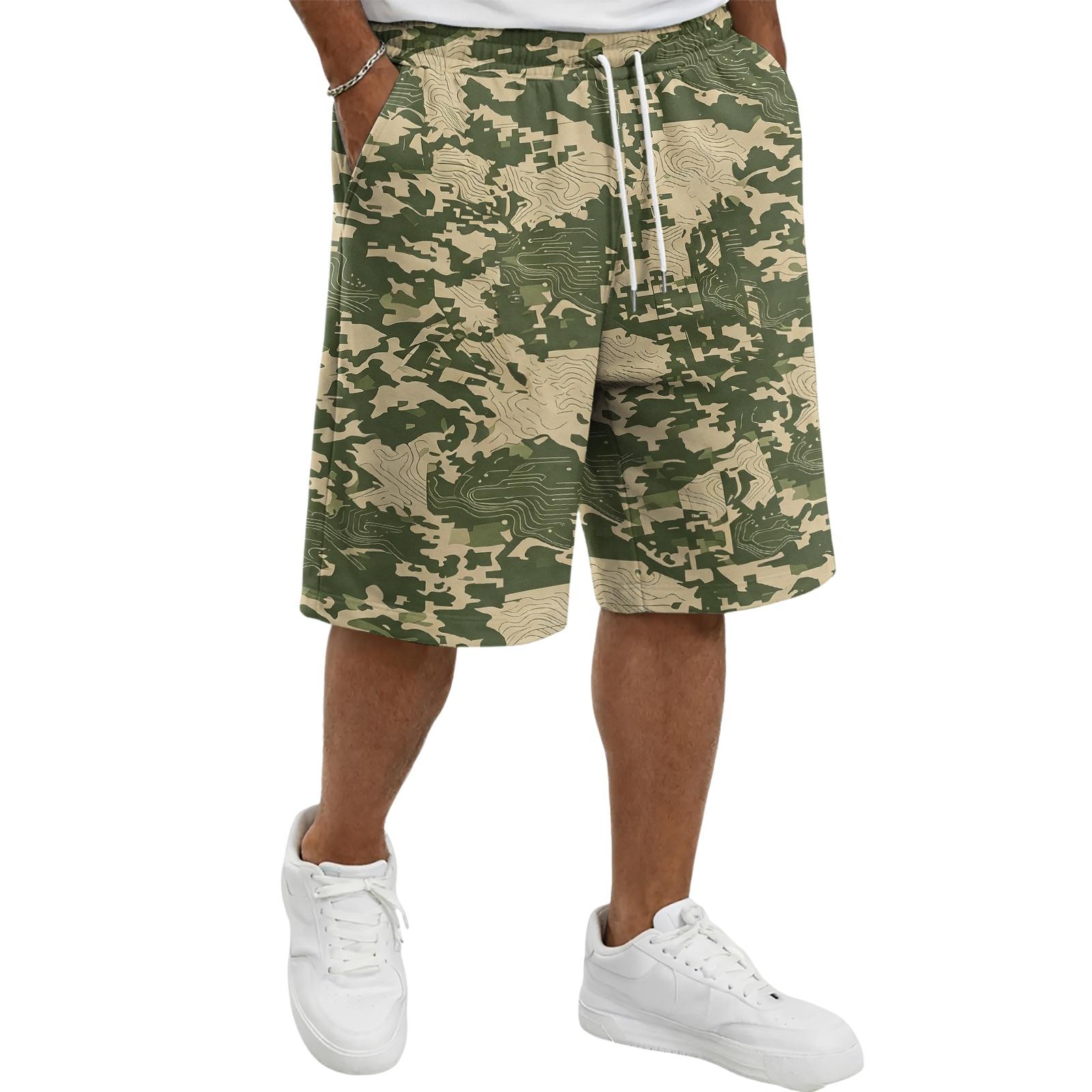 Men s Camouflage Drawstring Shorts - Casual Loose Fit Summer Beach Pants for Men L