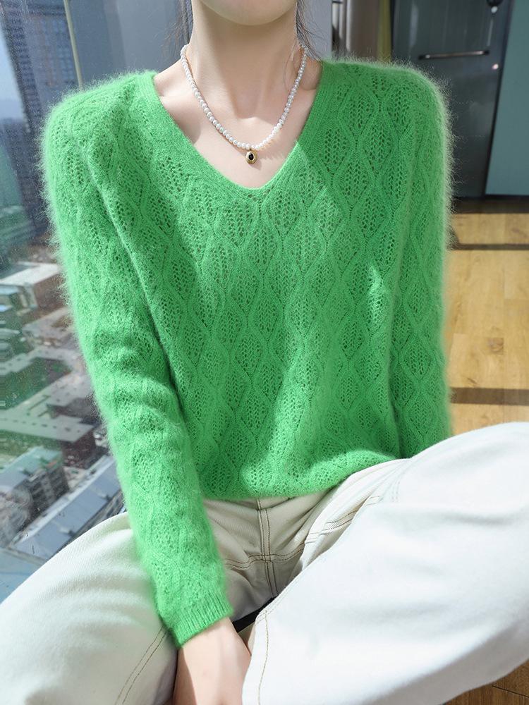 2025 A/W Women's V-Neck Mink Cashmere Loose Knit Pullover Sweater