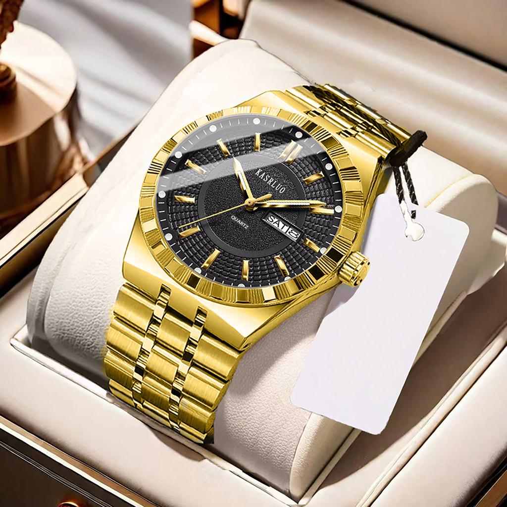Montre pour homme Acier inoxydable Étanche Mode Non mécanique Lumineuse Calendrier Bracelet en acier Montre à quartz