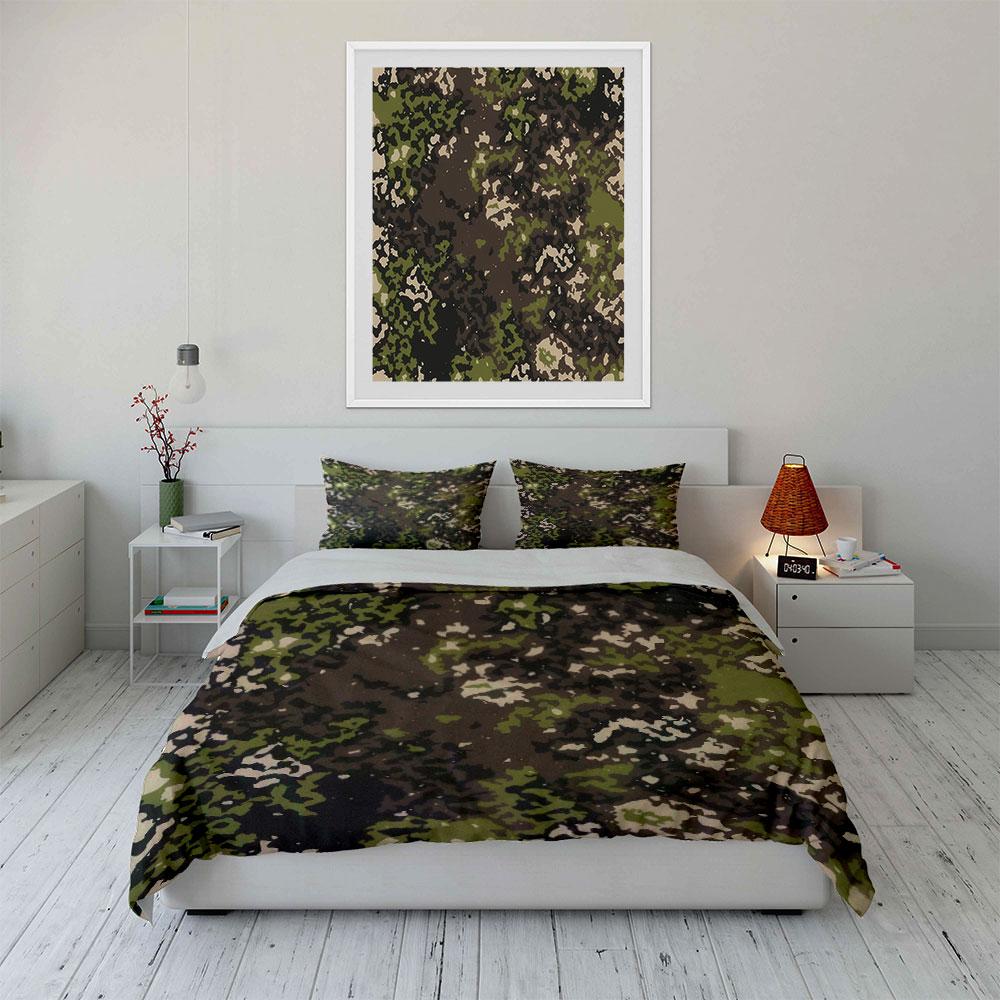 Camouflage Drei-Teile-Set für den Außenbereich Bettwäsche-Set mit 1 Bettbezug 2 Kissenbezügen Einzel Doppel King Queen, Geschenk