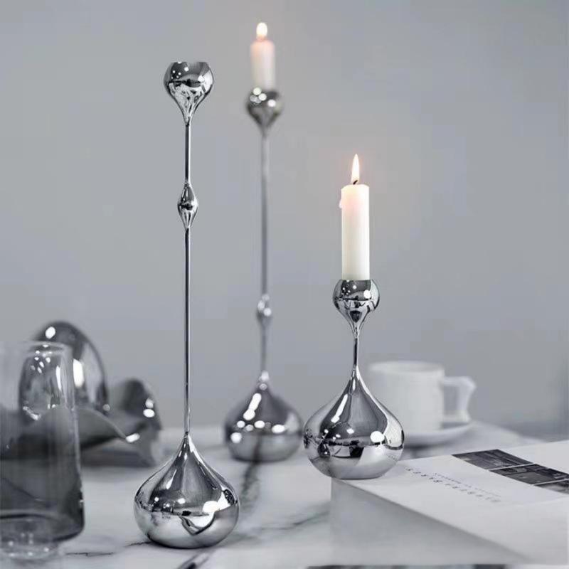 3Pcs Silver Candle Holder, Metal Candlestick Romantic Art Table Decoration For Home Dining , Wedding Photography Props