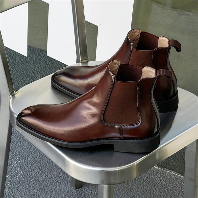 Fashion Fashion Men Casual Leather Chelsea Boots Classic Mens Casual Dress Business Shoes Comfortable Men Ankle Boots Male Slip on Botas
